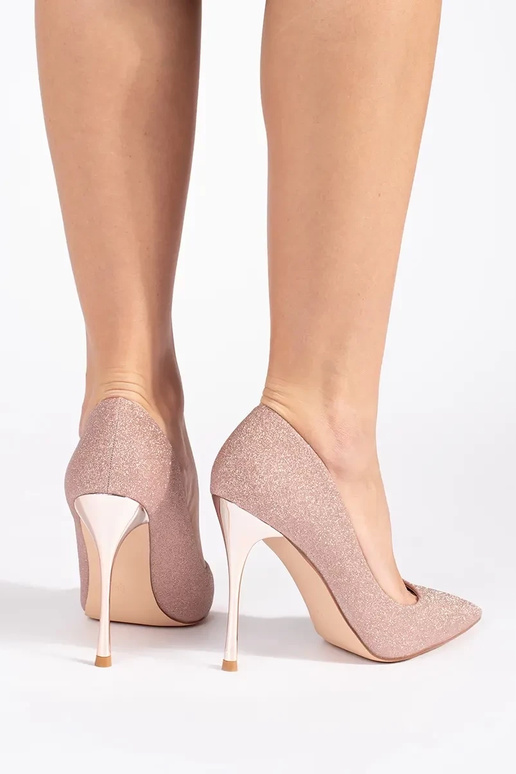 com brilho rosa-dourado salto alto na...