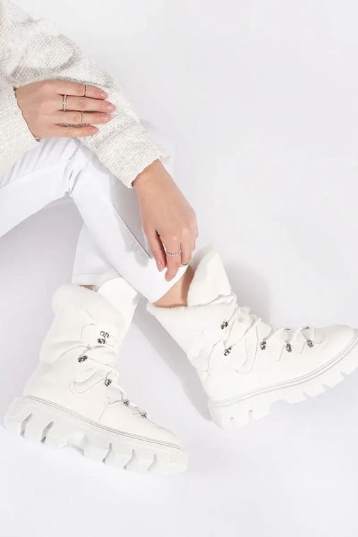 cor branca amarrado Botas de neve...