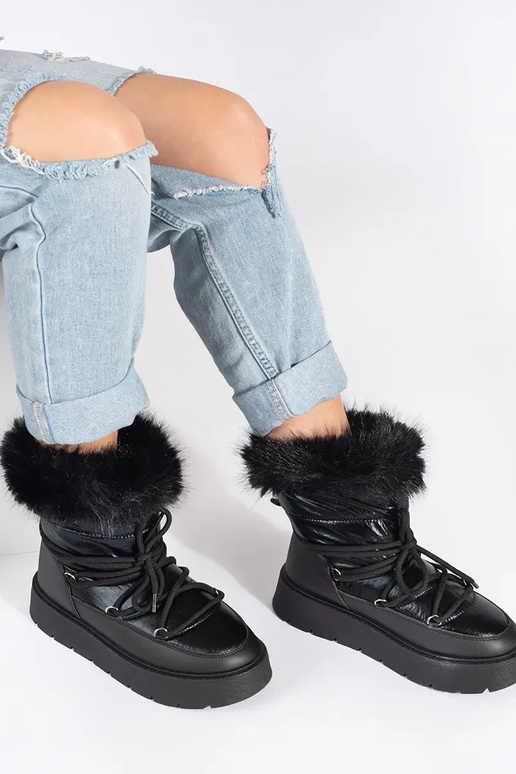 cor preta Botas de neve femininas com...