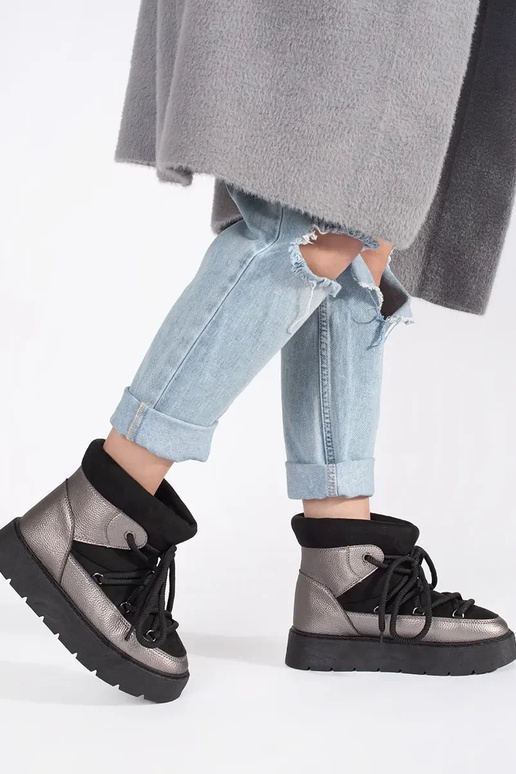 Preto e-prata amarrado Botas de neve... Preto e-prata amarrado Botas de neve...