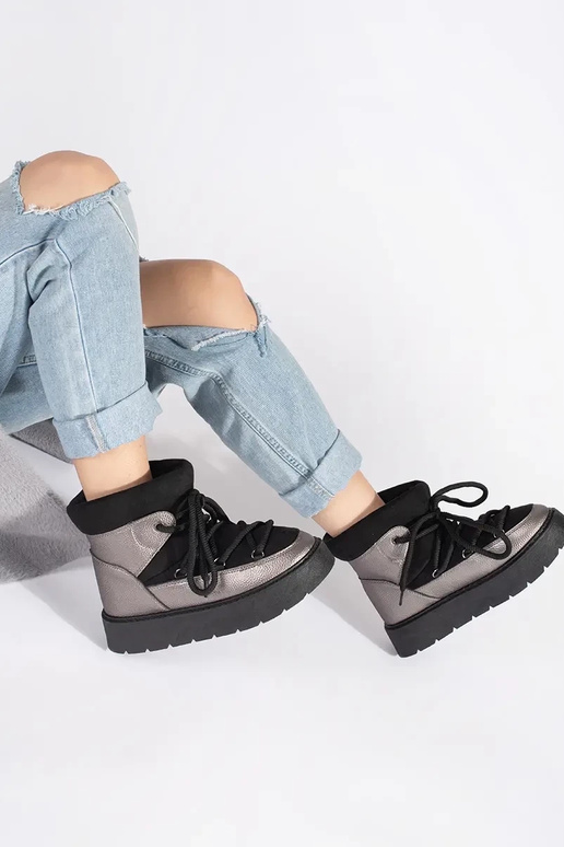 Preto e-prata amarrado Botas de neve... Preto e-prata amarrado Botas de neve...