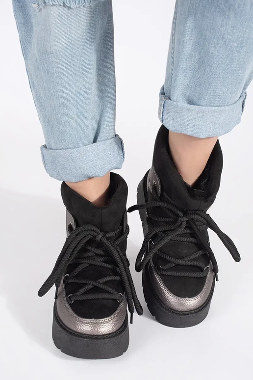 Preto e-prata amarrado Botas de neve... Preto e-prata amarrado Botas de neve...