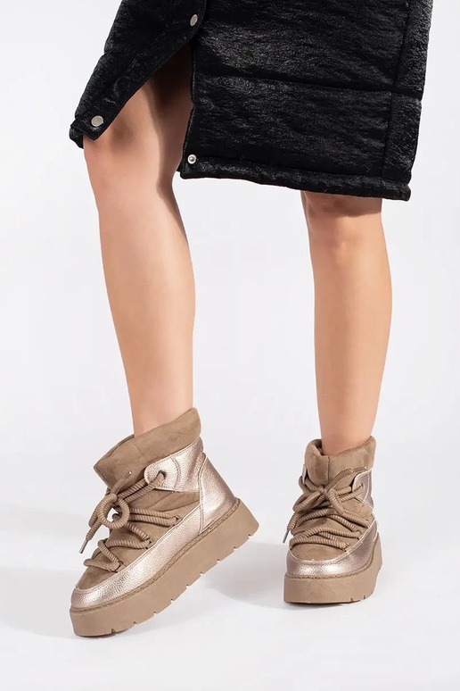 bege amarrado Botas de neve femininas... bege amarrado Botas de neve femininas...