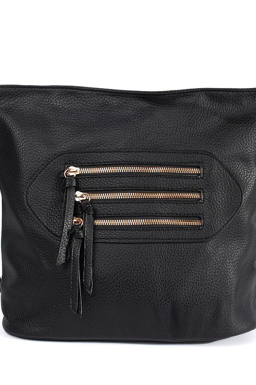 Bolsa preta com fivelas douradas