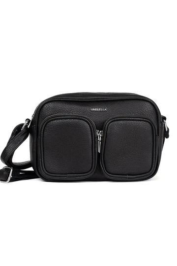 Pequena bolsa preta com bolsos