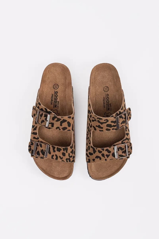 Chinelos femininos de couro com...