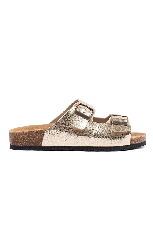 Chinelos na cor dourada com sola plana Chinelos na cor dourada com sola plana