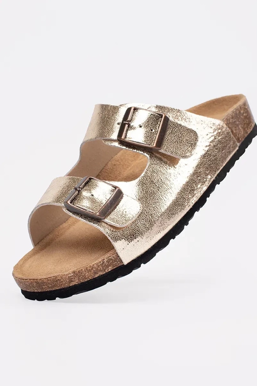 Chinelos na cor dourada com sola plana Chinelos na cor dourada com sola plana