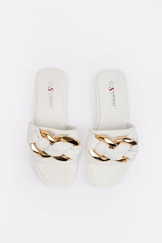 Chinelos femininos planos brancos