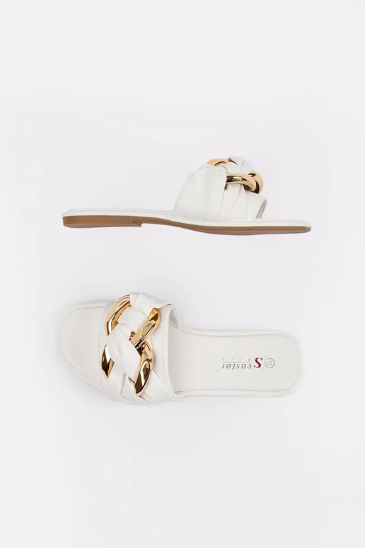 Chinelos femininos planos brancos