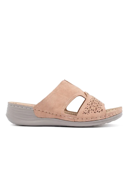 Chinelos de salto baixo cor rosa pó