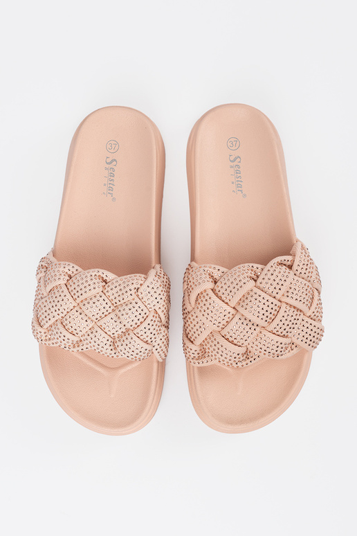 Chinelos com cristais na cor rosa