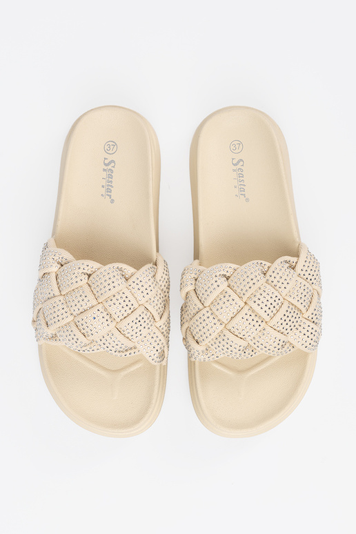 Chinelos com cristais na cor areia