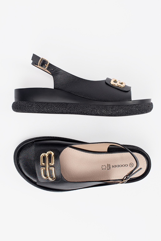 Sandálias planas pretas com decoração Sandálias planas pretas com decoração