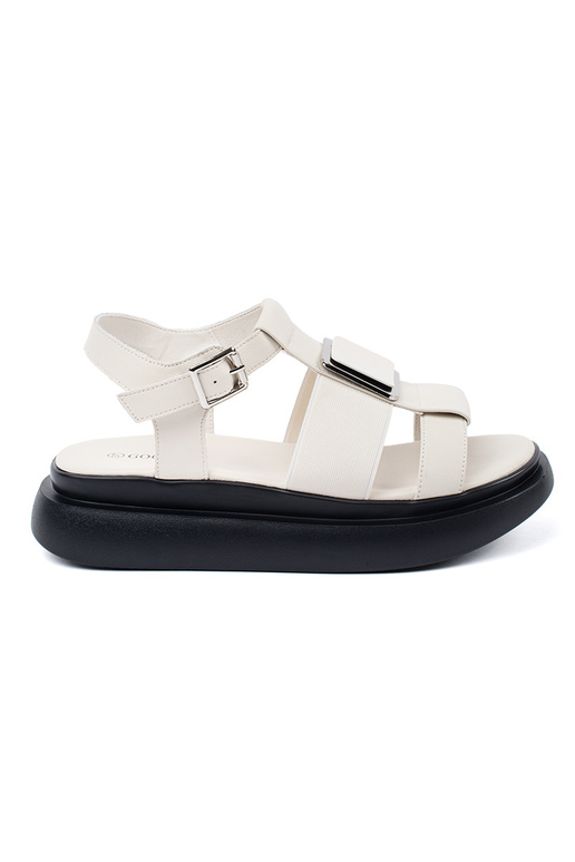 Sandalias Elegantes Marfim de Couro... Sandalias Elegantes Marfim de Couro...