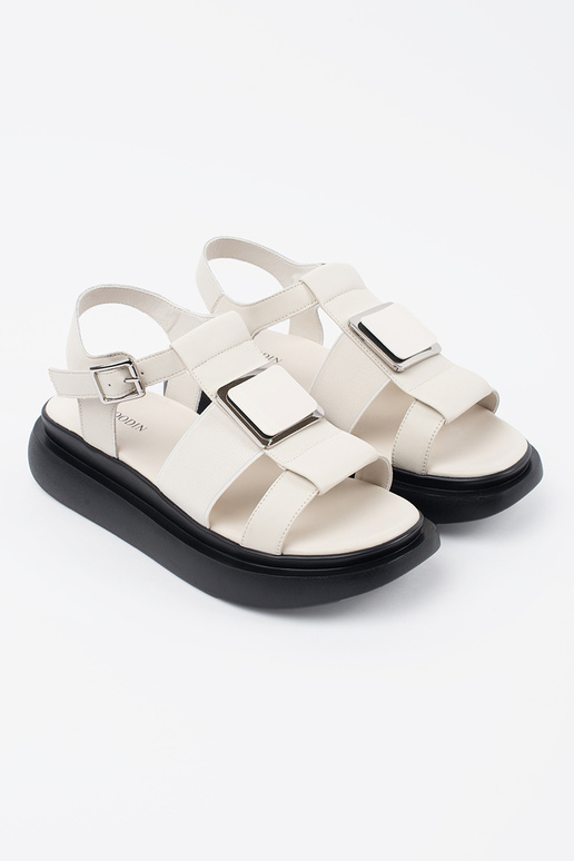 Sandalias Elegantes Marfim de Couro... Sandalias Elegantes Marfim de Couro...