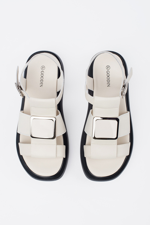 Sandalias Elegantes Marfim de Couro... Sandalias Elegantes Marfim de Couro...