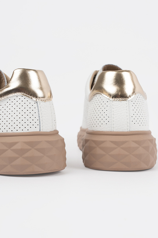 Ténis femininos de couro branco e... Ténis femininos de couro branco e...