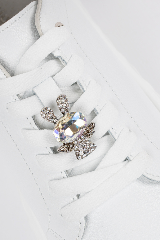 Ténis femininos de couro branco com... Ténis femininos de couro branco com...