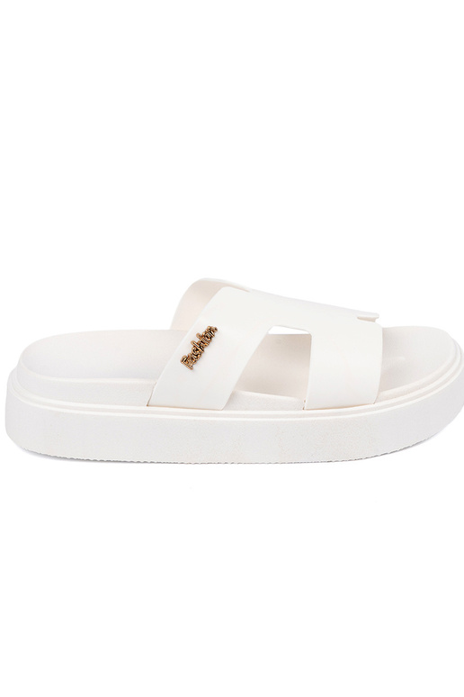 Chinelos mulheres cor branca com uma... Chinelos mulheres cor branca com uma...