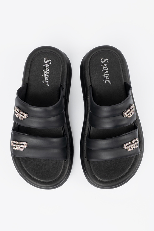 cor preta Chinelos mulheres com uma...