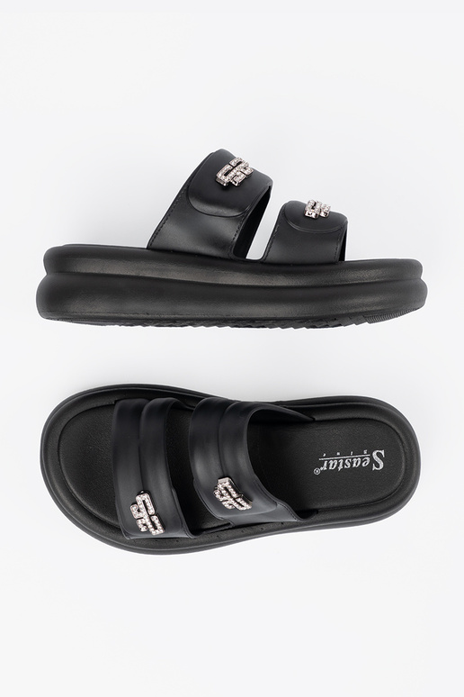 cor preta Chinelos mulheres com uma...