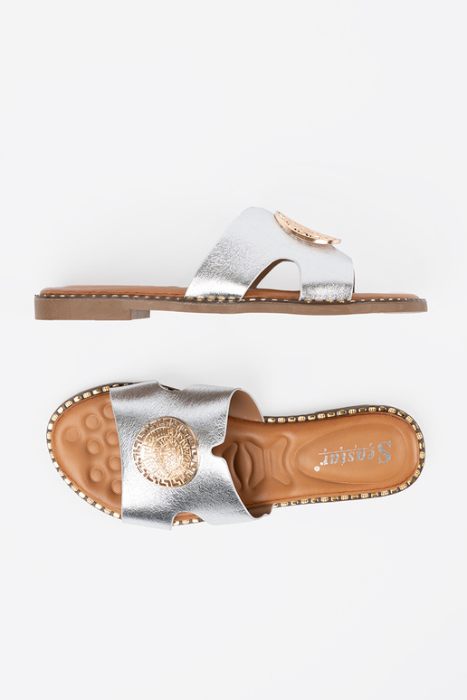 Chinelos prata com acabamento dourado