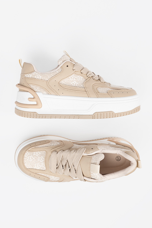 Sapatos casuais femininos z koronką bege Sapatos casuais femininos z koronką bege