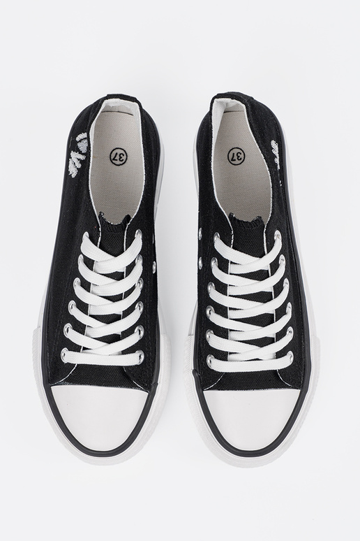 Tênis femininos pretos casuais com... Tênis femininos pretos casuais com...