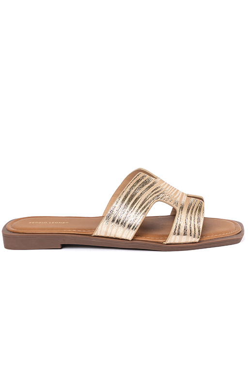 Chinelos dourados com ponta quadrada