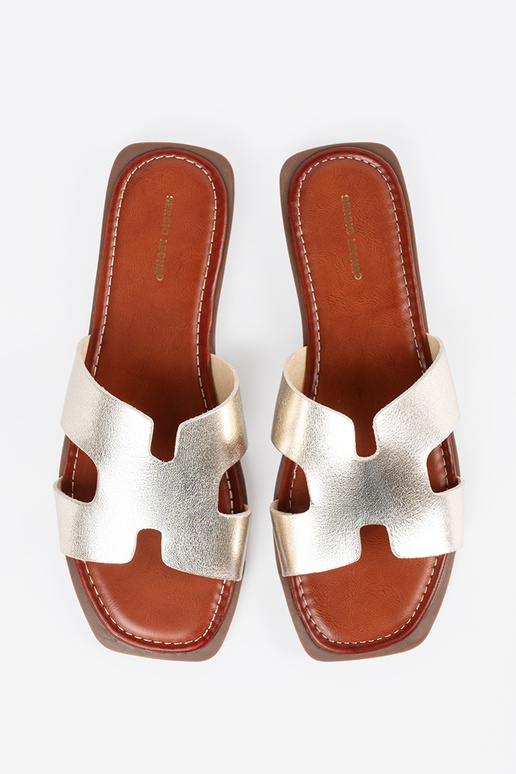 Chinelos em tom de ouro claro com...