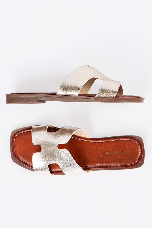 Chinelos em tom de ouro claro com...