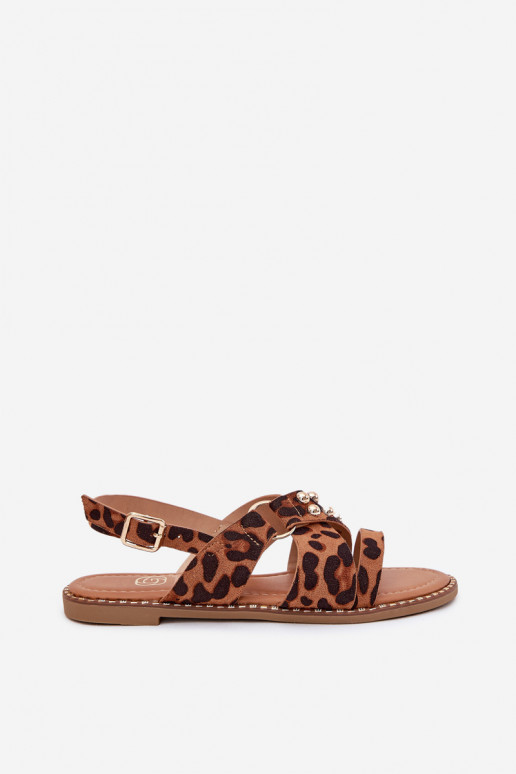 Sandálias femininas com salto largo Ze cor douradami Pregos com padrões de pele de leopardo Zanira