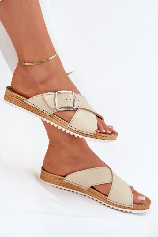 Chinelos de couro Feminino com fivelas Inblu VO0004GU bege Chinelos de couro Feminino com fivelas Inblu VO0004GU bege