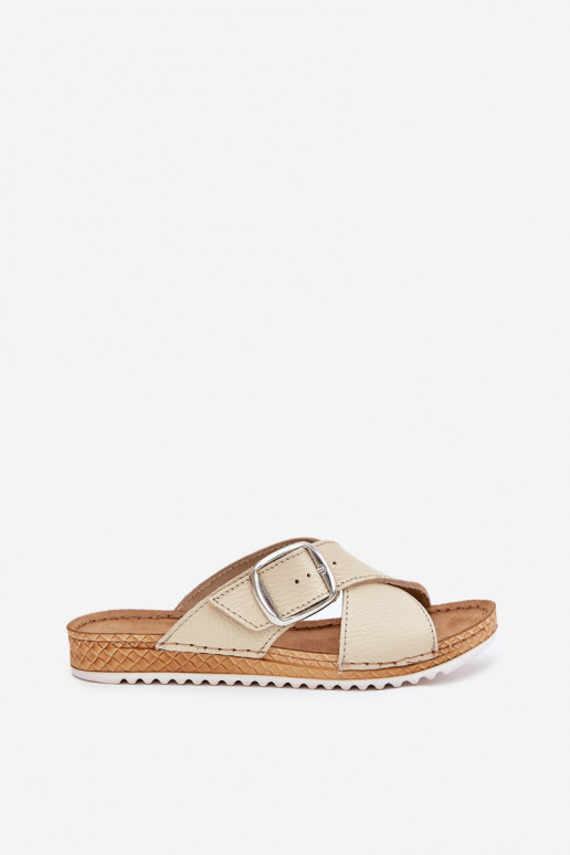 Chinelos de couro Feminino com fivelas Inblu VO0004GU bege Chinelos de couro Feminino com fivelas Inblu VO0004GU bege