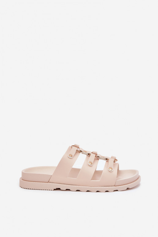 Chinelos femininos com listras cor de marfim Pasiriela