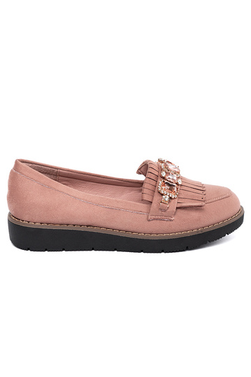 cor rosa de camurça mocassins decorado com cristais 2