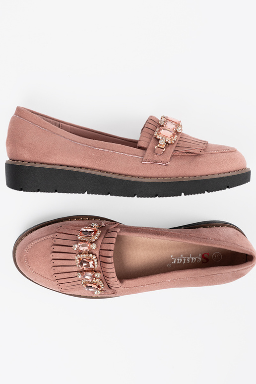 cor rosa de camurça mocassins decorado com cristais cor rosa de camurça mocassins decorado com cristais