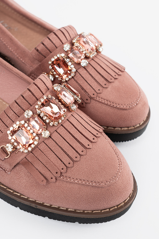 cor rosa de camurça mocassins decorado com cristais cor rosa de camurça mocassins decorado com cristais