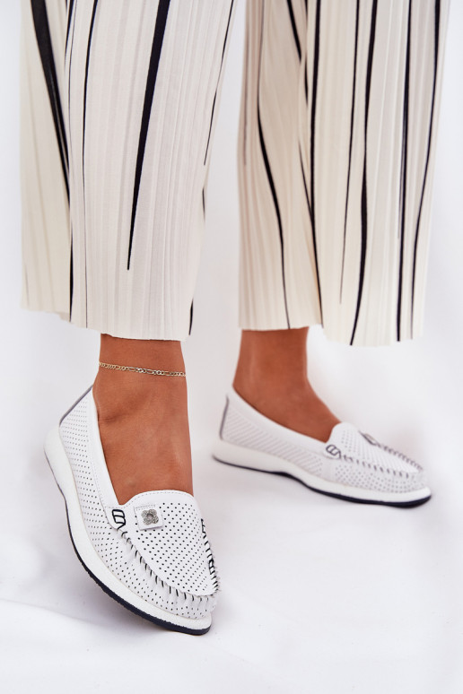 Pele mocassins femininos S.Barski LR51-673 cor branca