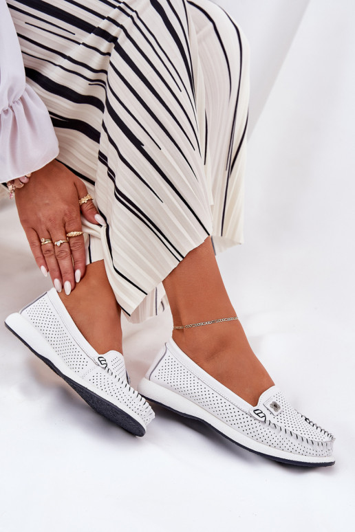 Pele mocassins femininos S.Barski LR51-673 cor branca