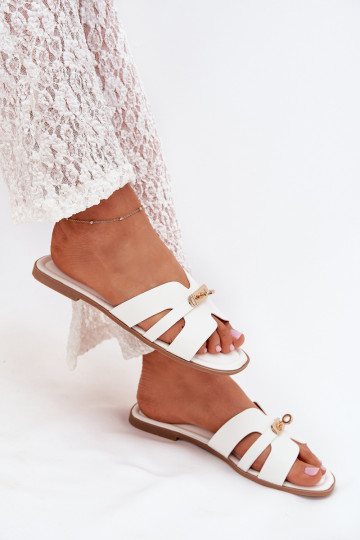 isósceles Chinelos femininos Z com listrasem I cor douradam Detalem cor branca Kerenza