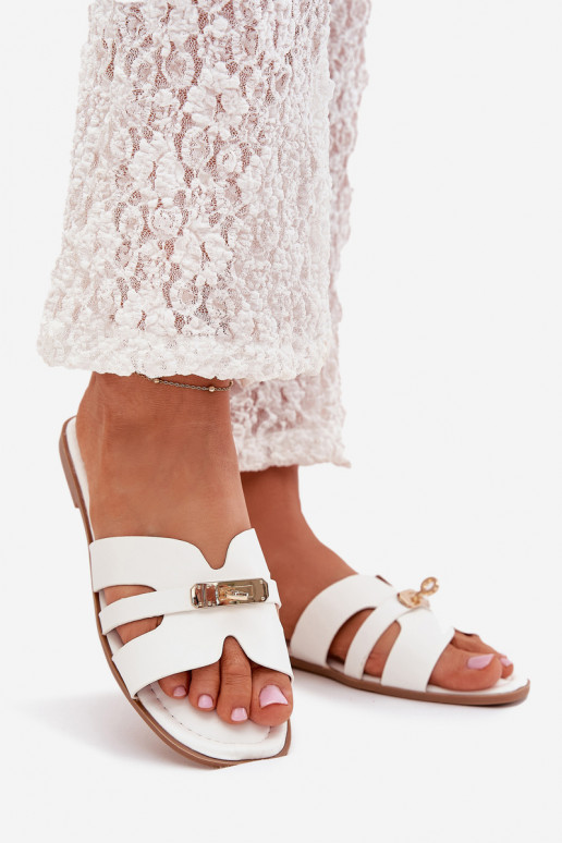 isósceles Chinelos femininos Z com listrasem I cor douradam Detalem cor branca Kerenza