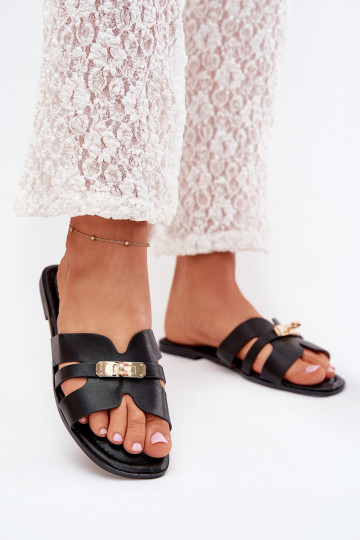 isósceles Chinelos femininos Z com listrasem I cor douradam Detalem cor preta Kerenza 2