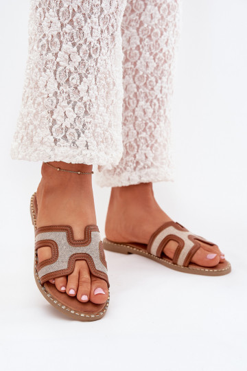 Chinelos femininos com salto largo cor marrom Vereya