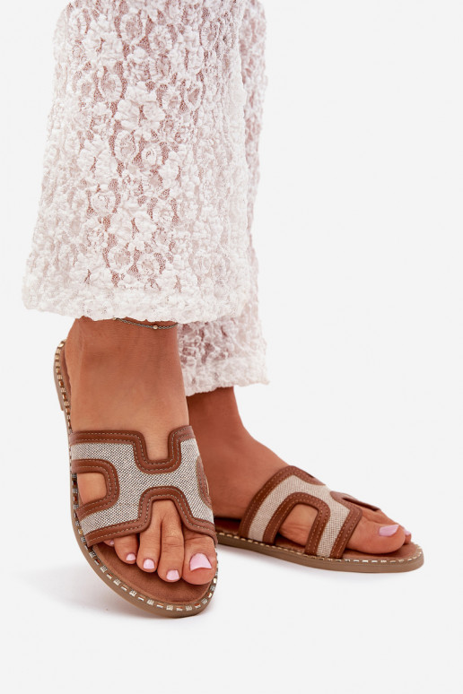 Chinelos femininos com salto largo cor marrom Vereya