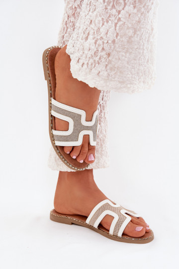 Chinelos femininos com salto largo cor branca Vereya