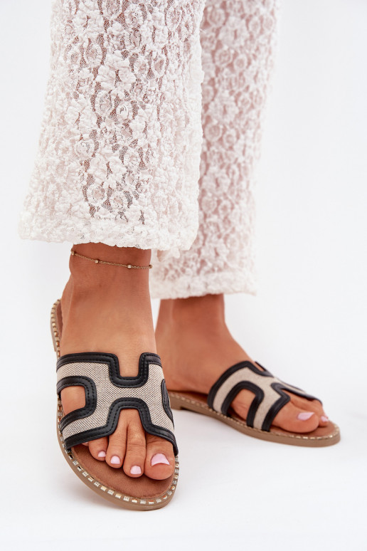 Chinelos femininos com salto largo cor preta Vereya