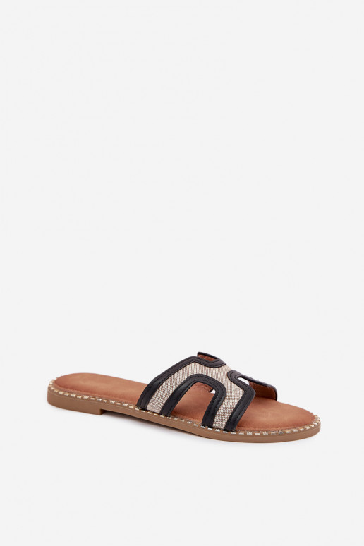 Chinelos femininos com salto largo cor preta Vereya