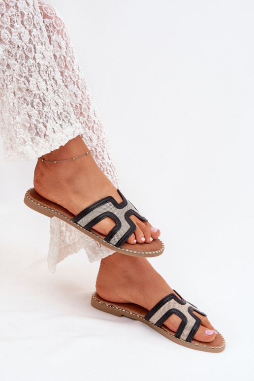 Chinelos femininos com salto largo cor preta Vereya